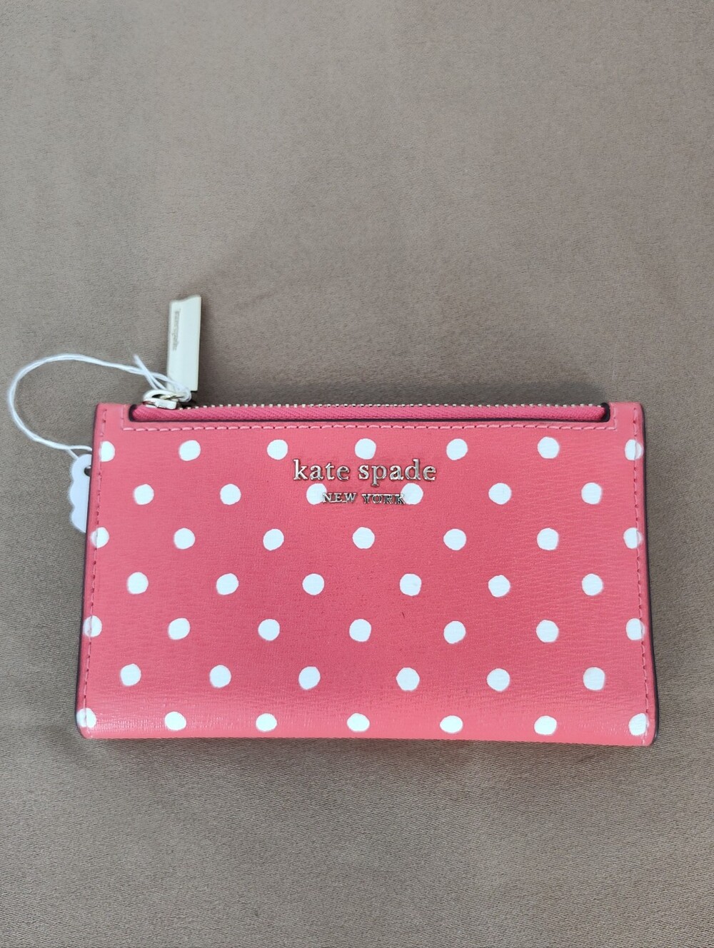 kate spade Slim Bi-Fold Wallet Pink with White Polka Dots